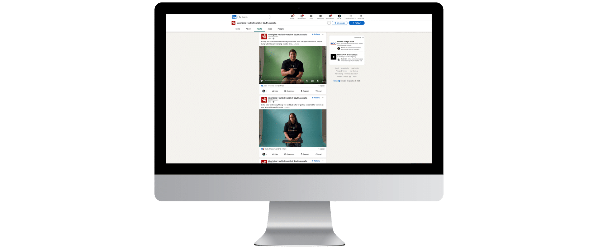 A computer open on the Aboriginal Health Council of South Australia's LinkedIn Page